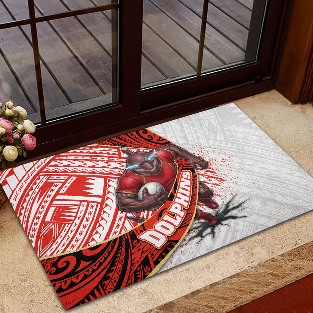 Redcliffe Dolphins NRL Rugby Rubber Doormat Tribal Polynesian Power Art - Lightning Mascot