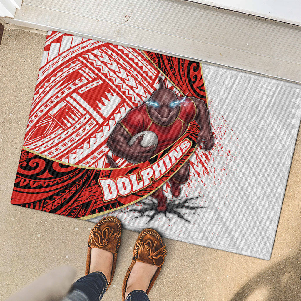 Redcliffe Dolphins NRL Rugby Rubber Doormat Tribal Polynesian Power Art - Lightning Mascot
