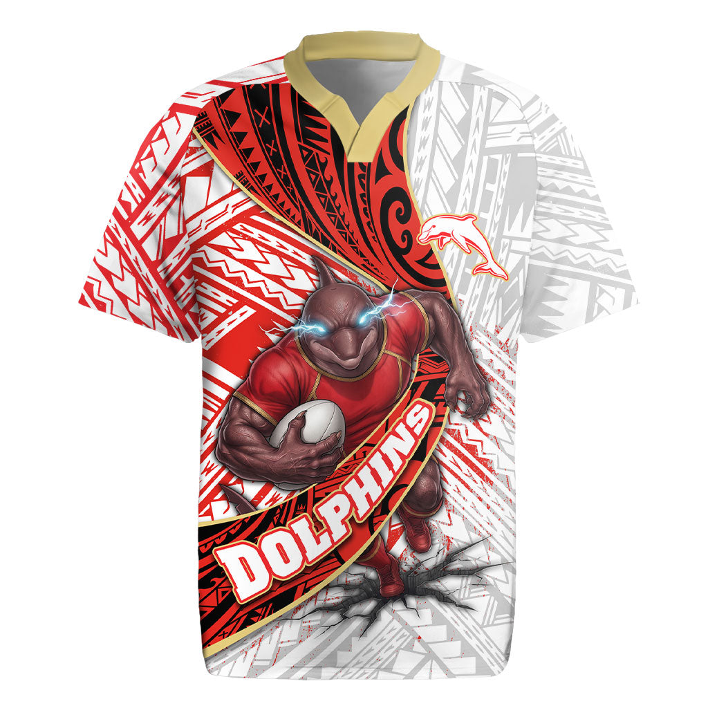 Redcliffe Dolphins NRL Rugby Rugby Jersey Tribal Polynesian Power Art - Lightning Mascot