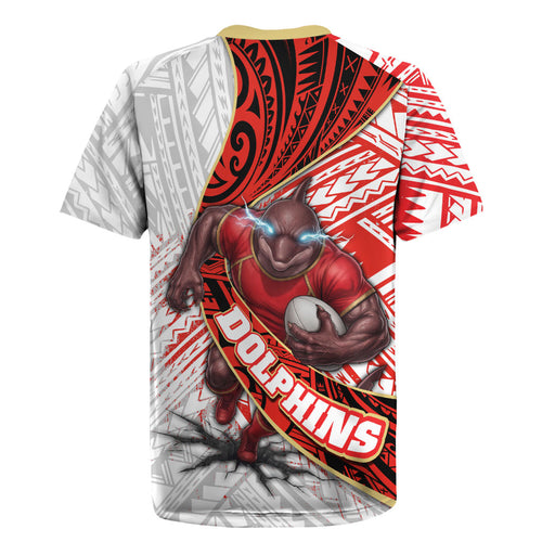 Redcliffe Dolphins NRL Rugby Rugby Jersey Tribal Polynesian Power Art - Lightning Mascot