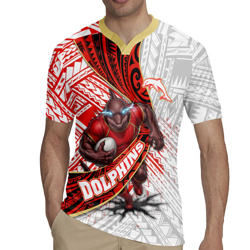 Redcliffe Dolphins NRL Rugby Rugby Jersey Tribal Polynesian Power Art - Lightning Mascot