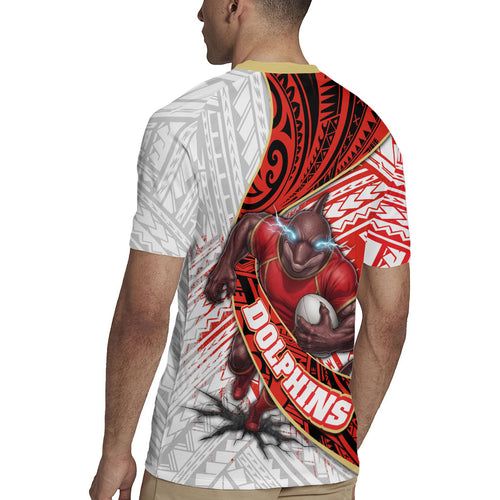 Redcliffe Dolphins NRL Rugby Rugby Jersey Tribal Polynesian Power Art - Lightning Mascot