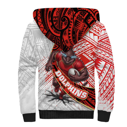 Redcliffe Dolphins NRL Rugby Sherpa Hoodie Tribal Polynesian Power Art - Lightning Mascot