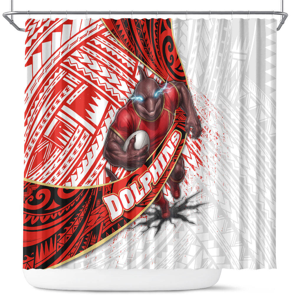 Redcliffe Dolphins NRL Rugby Shower Curtain Tribal Polynesian Power Art - Lightning Mascot