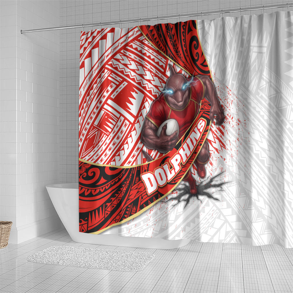 Redcliffe Dolphins NRL Rugby Shower Curtain Tribal Polynesian Power Art - Lightning Mascot