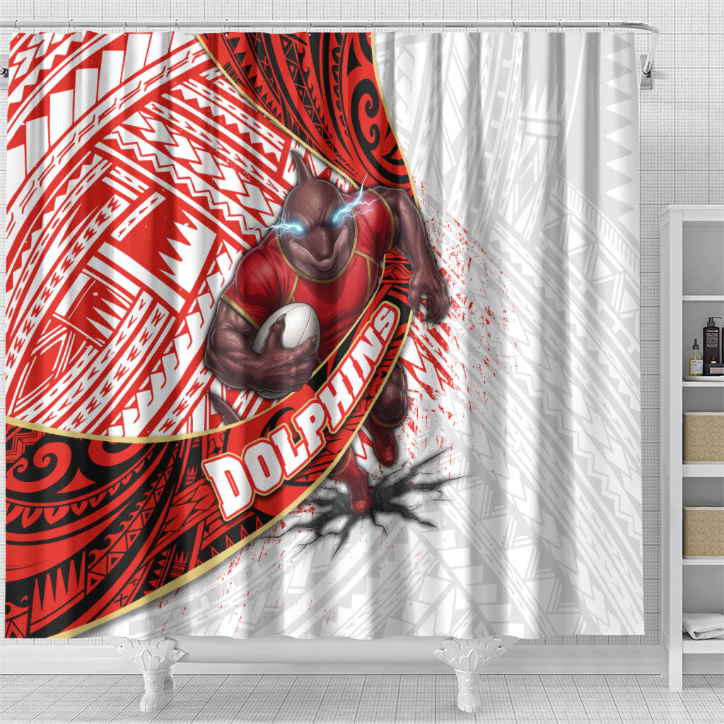 Redcliffe Dolphins NRL Rugby Shower Curtain Tribal Polynesian Power Art - Lightning Mascot
