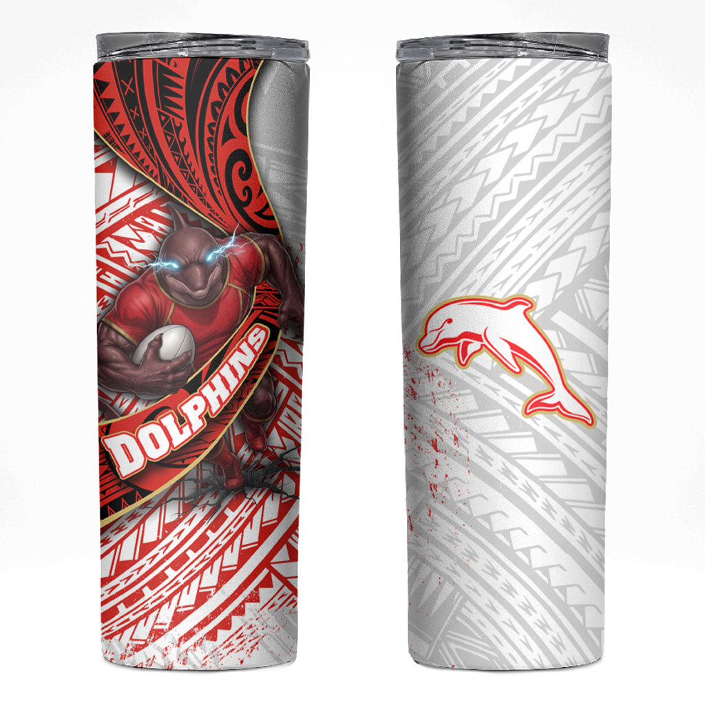 Redcliffe Dolphins NRL Rugby Skinny Tumbler Tribal Polynesian Power Art - Lightning Mascot