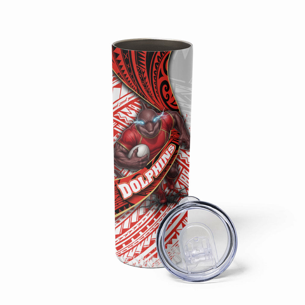 Redcliffe Dolphins NRL Rugby Skinny Tumbler Tribal Polynesian Power Art - Lightning Mascot