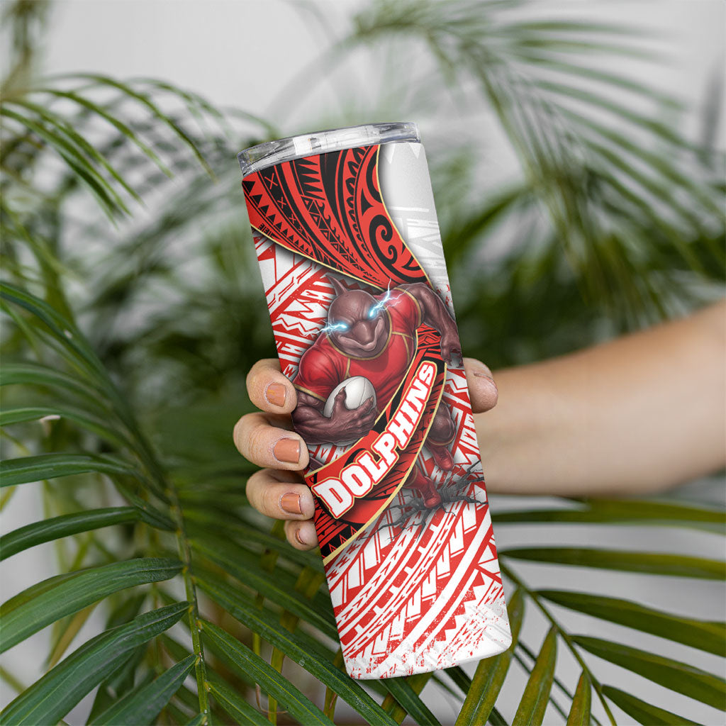 Redcliffe Dolphins NRL Rugby Skinny Tumbler Tribal Polynesian Power Art - Lightning Mascot