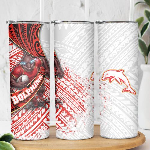 Redcliffe Dolphins NRL Rugby Skinny Tumbler Tribal Polynesian Power Art - Lightning Mascot