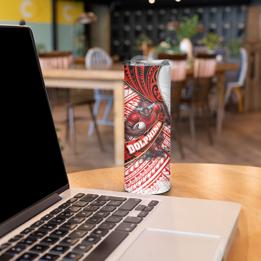 Redcliffe Dolphins NRL Rugby Skinny Tumbler Tribal Polynesian Power Art - Lightning Mascot