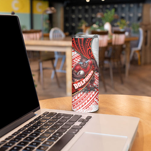 Redcliffe Dolphins NRL Rugby Skinny Tumbler Tribal Polynesian Power Art - Lightning Mascot