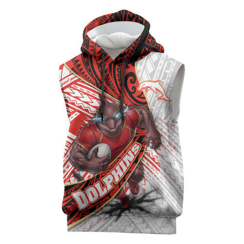 Redcliffe Dolphins NRL Rugby Sleeveless Hoodie Tribal Polynesian Power Art - Lightning Mascot