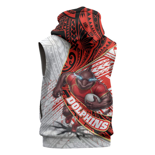 Redcliffe Dolphins NRL Rugby Sleeveless Hoodie Tribal Polynesian Power Art - Lightning Mascot