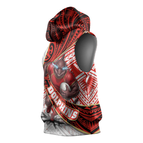 Redcliffe Dolphins NRL Rugby Sleeveless Hoodie Tribal Polynesian Power Art - Lightning Mascot