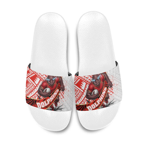 Redcliffe Dolphins NRL Rugby Slide Sandals Tribal Polynesian Power Art - Lightning Mascot