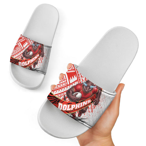 Redcliffe Dolphins NRL Rugby Slide Sandals Tribal Polynesian Power Art - Lightning Mascot