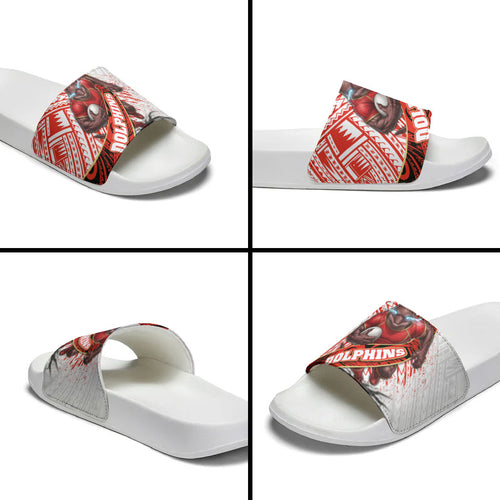 Redcliffe Dolphins NRL Rugby Slide Sandals Tribal Polynesian Power Art - Lightning Mascot