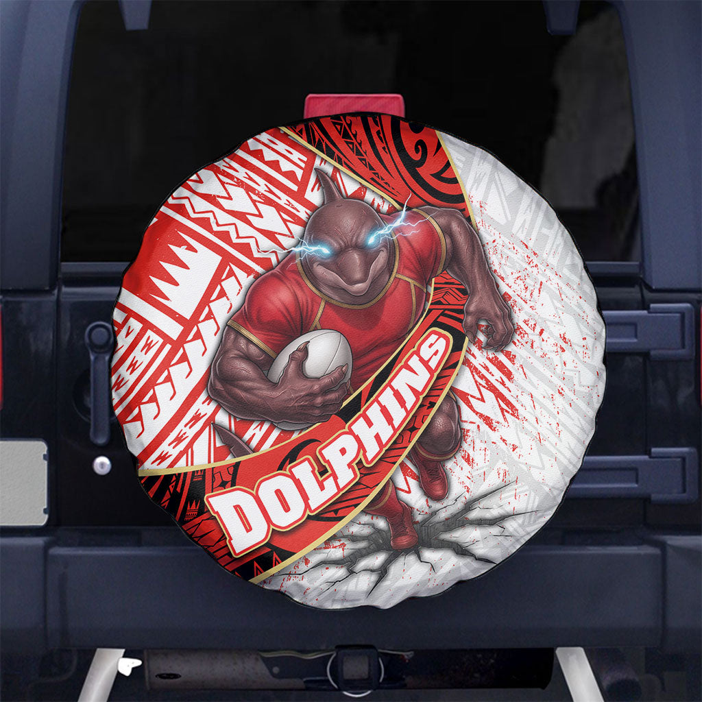 Redcliffe Dolphins NRL Rugby Spare Tire Cover Tribal Polynesian Power Art - Lightning Mascot