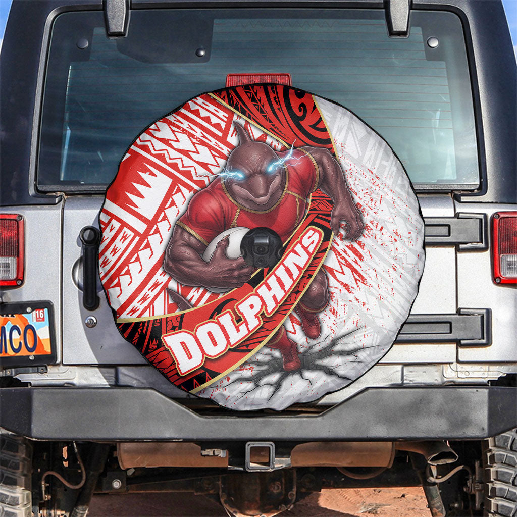 Redcliffe Dolphins NRL Rugby Spare Tire Cover Tribal Polynesian Power Art - Lightning Mascot