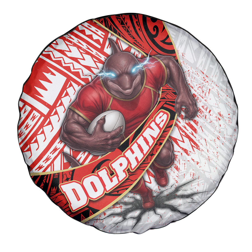 Redcliffe Dolphins NRL Rugby Spare Tire Cover Tribal Polynesian Power Art - Lightning Mascot