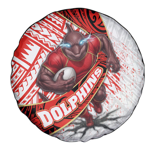 Redcliffe Dolphins NRL Rugby Spare Tire Cover Tribal Polynesian Power Art - Lightning Mascot