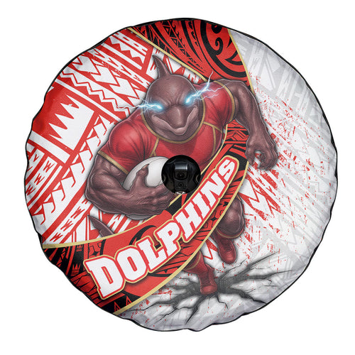 Redcliffe Dolphins NRL Rugby Spare Tire Cover Tribal Polynesian Power Art - Lightning Mascot