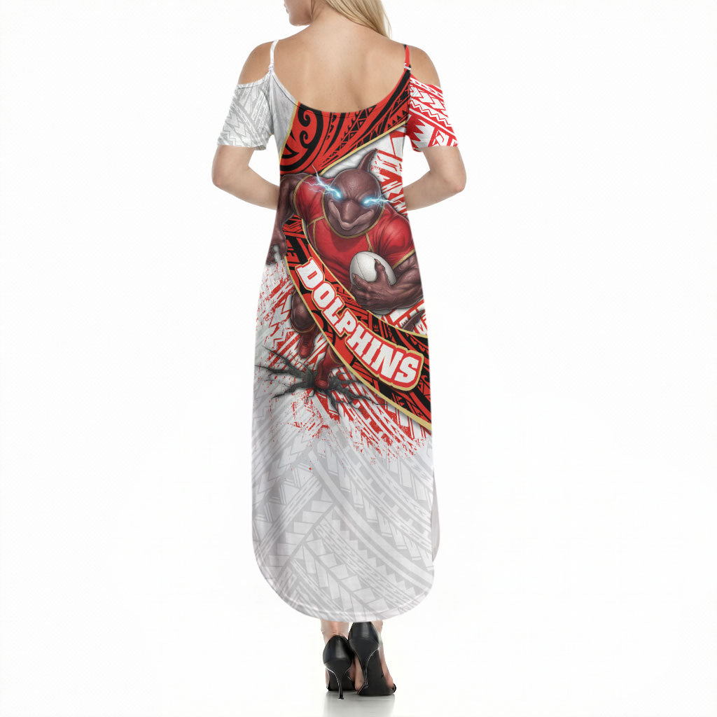 Redcliffe Dolphins NRL Rugby Summer Maxi Dress Tribal Polynesian Power Art - Lightning Mascot