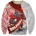 Redcliffe Dolphins NRL Rugby Sweatshirt Tribal Polynesian Power Art - Lightning Mascot