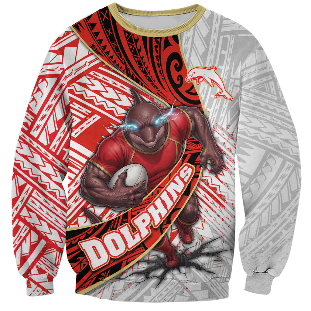 Redcliffe Dolphins NRL Rugby Sweatshirt Tribal Polynesian Power Art - Lightning Mascot