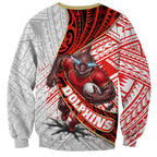 Redcliffe Dolphins NRL Rugby Sweatshirt Tribal Polynesian Power Art - Lightning Mascot