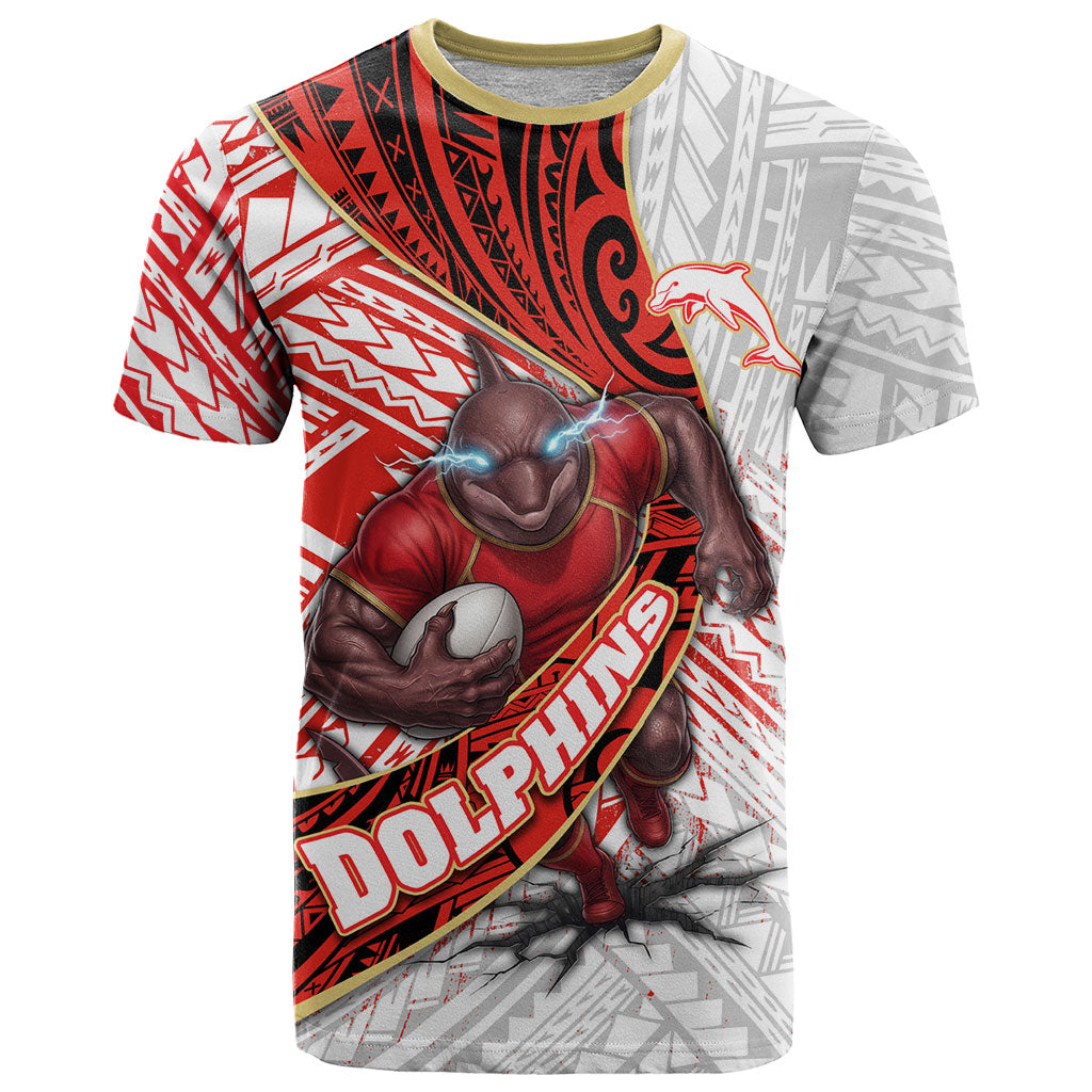 Redcliffe Dolphins NRL Rugby T Shirt Tribal Polynesian Power Art - Lightning Mascot