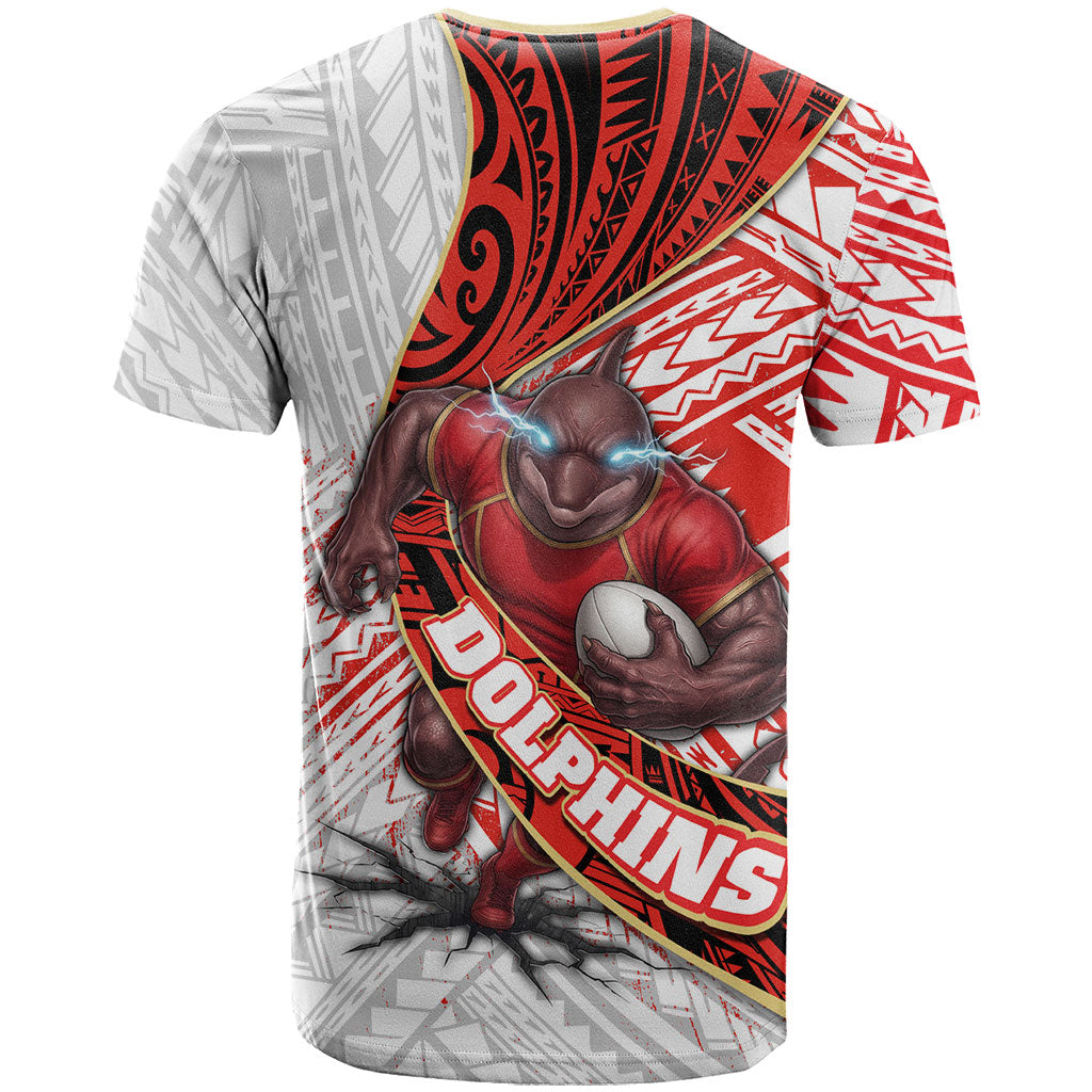 Redcliffe Dolphins NRL Rugby T Shirt Tribal Polynesian Power Art - Lightning Mascot