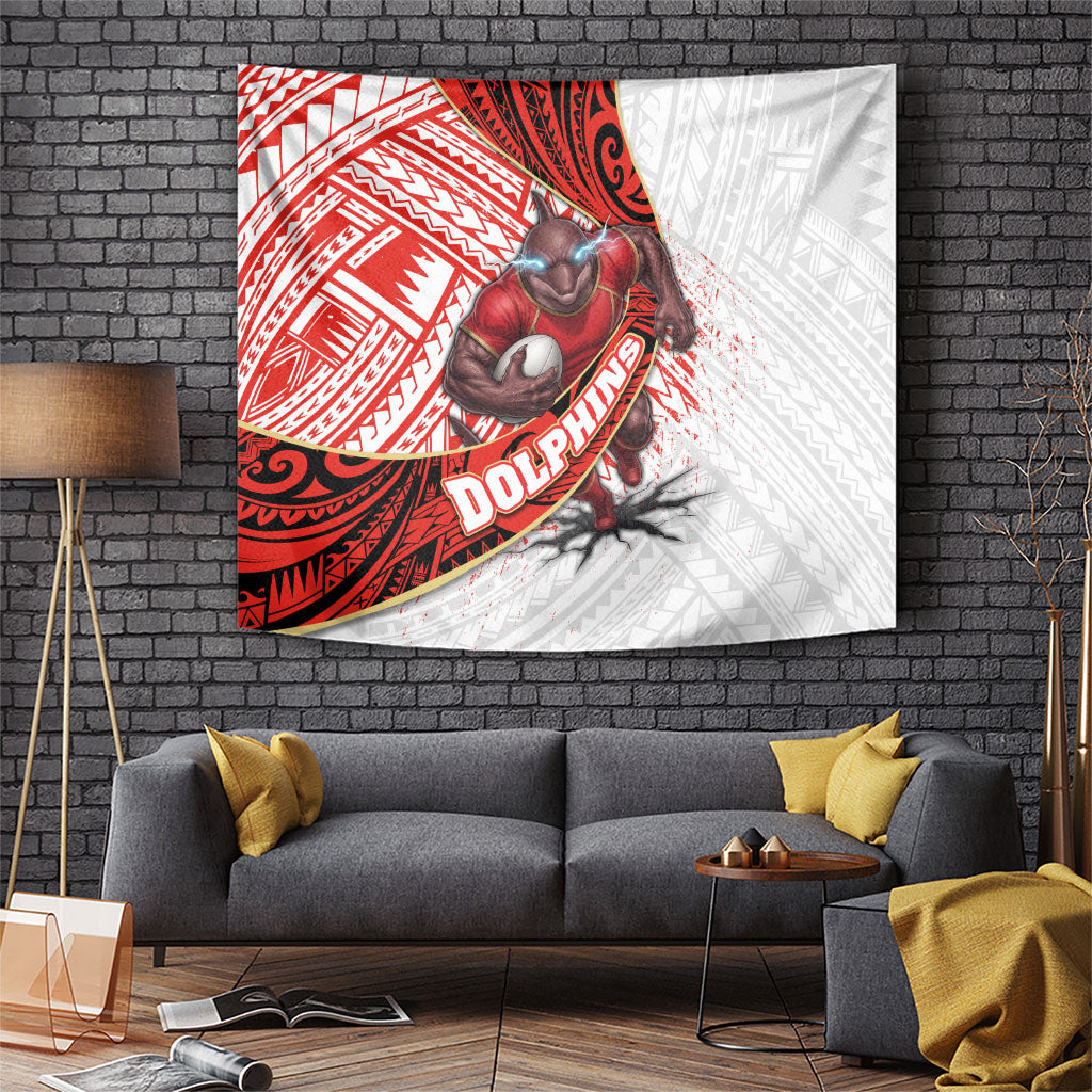 Redcliffe Dolphins NRL Rugby Tapestry Tribal Polynesian Power Art - Lightning Mascot