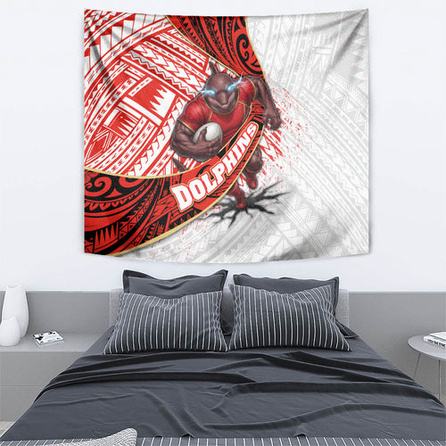 Redcliffe Dolphins NRL Rugby Tapestry Tribal Polynesian Power Art - Lightning Mascot