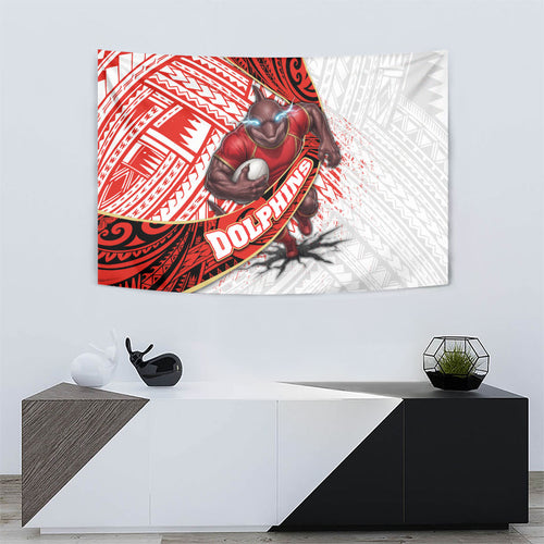 Redcliffe Dolphins NRL Rugby Tapestry Tribal Polynesian Power Art - Lightning Mascot