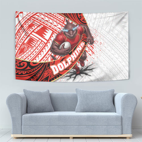 Redcliffe Dolphins NRL Rugby Tapestry Tribal Polynesian Power Art - Lightning Mascot