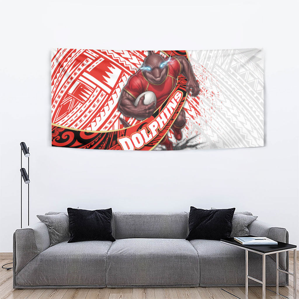 Redcliffe Dolphins NRL Rugby Tapestry Tribal Polynesian Power Art - Lightning Mascot
