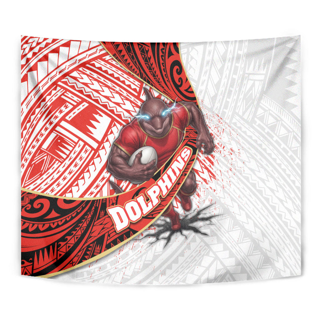 Redcliffe Dolphins NRL Rugby Tapestry Tribal Polynesian Power Art - Lightning Mascot