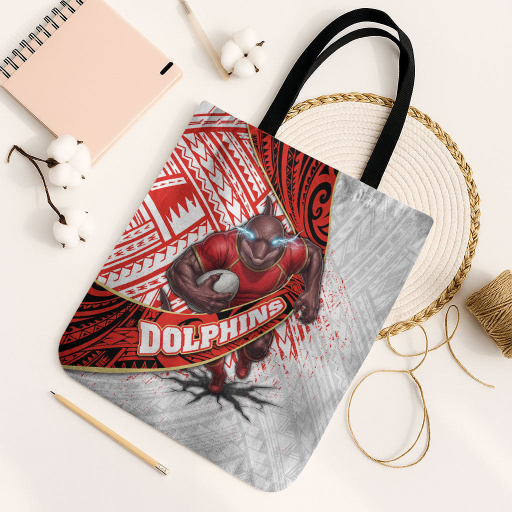 Redcliffe Dolphins NRL Rugby Tote Bag Tribal Polynesian Power Art - Lightning Mascot