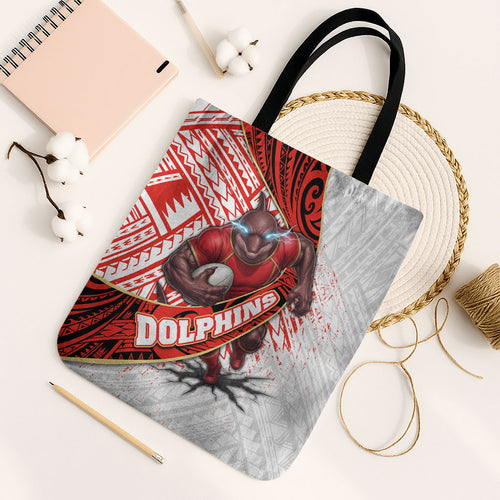 Redcliffe Dolphins NRL Rugby Tote Bag Tribal Polynesian Power Art - Lightning Mascot