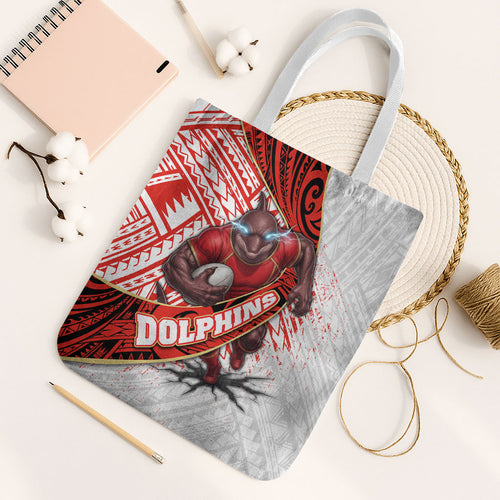 Redcliffe Dolphins NRL Rugby Tote Bag Tribal Polynesian Power Art - Lightning Mascot