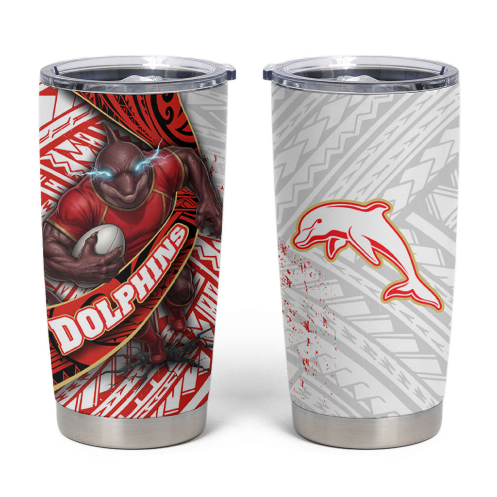 Redcliffe Dolphins NRL Rugby Tumbler Cup Tribal Polynesian Power Art - Lightning Mascot