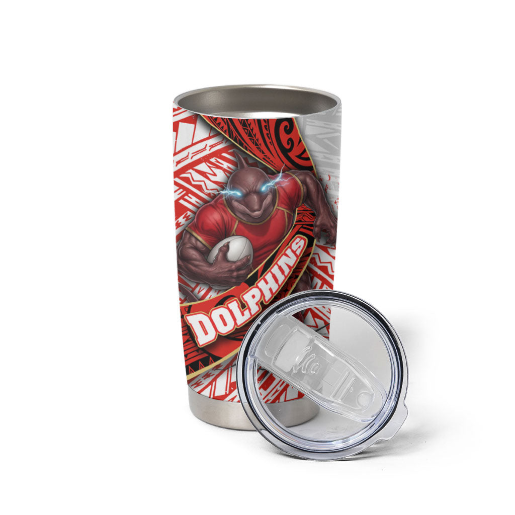 Redcliffe Dolphins NRL Rugby Tumbler Cup Tribal Polynesian Power Art - Lightning Mascot
