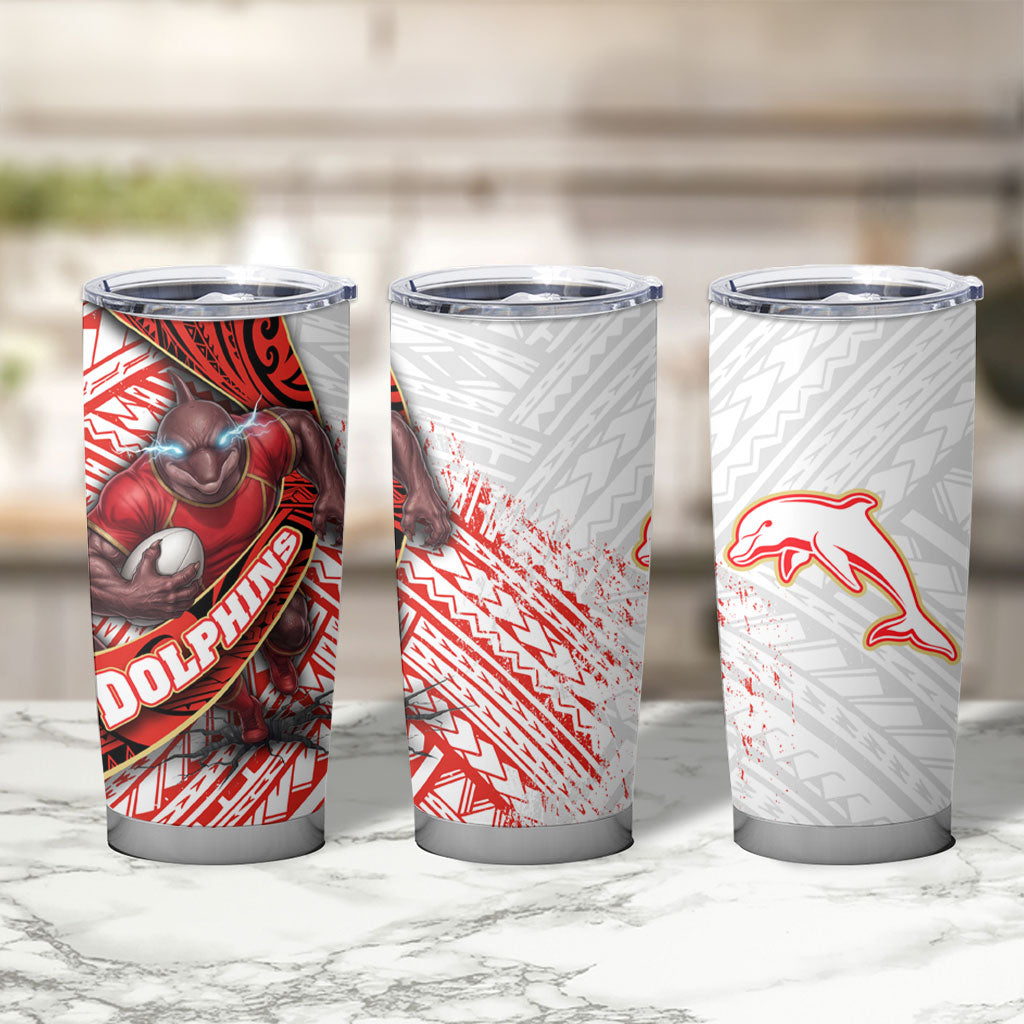 Redcliffe Dolphins NRL Rugby Tumbler Cup Tribal Polynesian Power Art - Lightning Mascot
