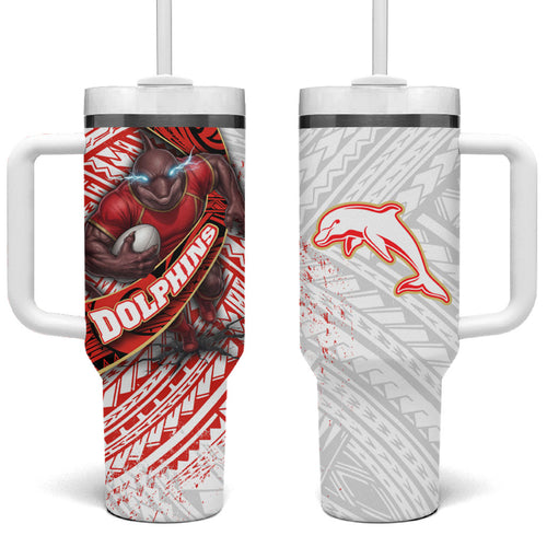 Redcliffe Dolphins NRL Rugby Tumbler With Handle Tribal Polynesian Power Art - Lightning Mascot