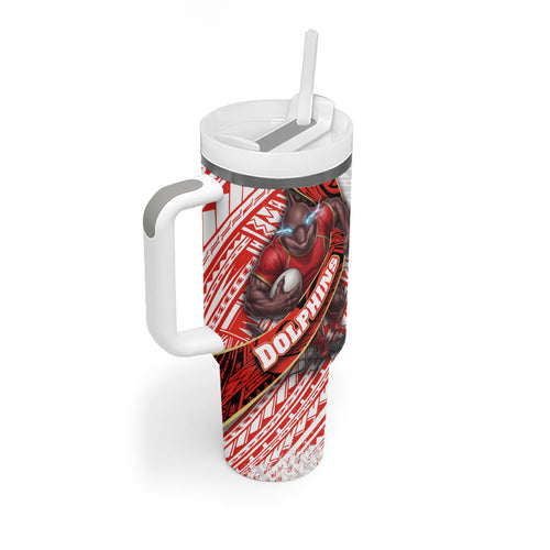 Redcliffe Dolphins NRL Rugby Tumbler With Handle Tribal Polynesian Power Art - Lightning Mascot