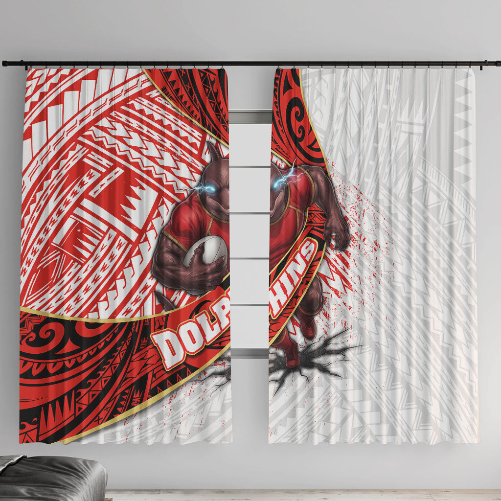 Redcliffe Dolphins NRL Rugby Window Curtain Tribal Polynesian Power Art - Lightning Mascot
