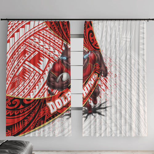 Redcliffe Dolphins NRL Rugby Window Curtain Tribal Polynesian Power Art - Lightning Mascot