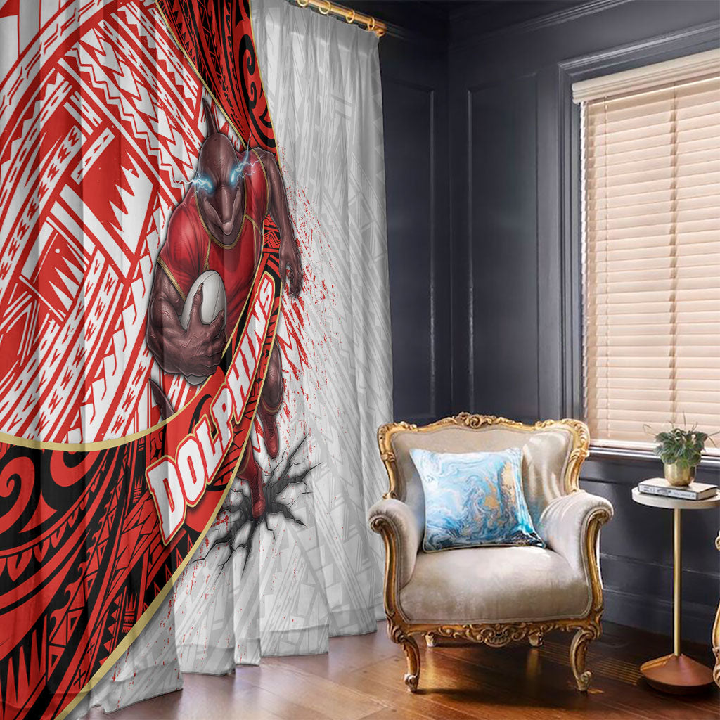 Redcliffe Dolphins NRL Rugby Window Curtain Tribal Polynesian Power Art - Lightning Mascot